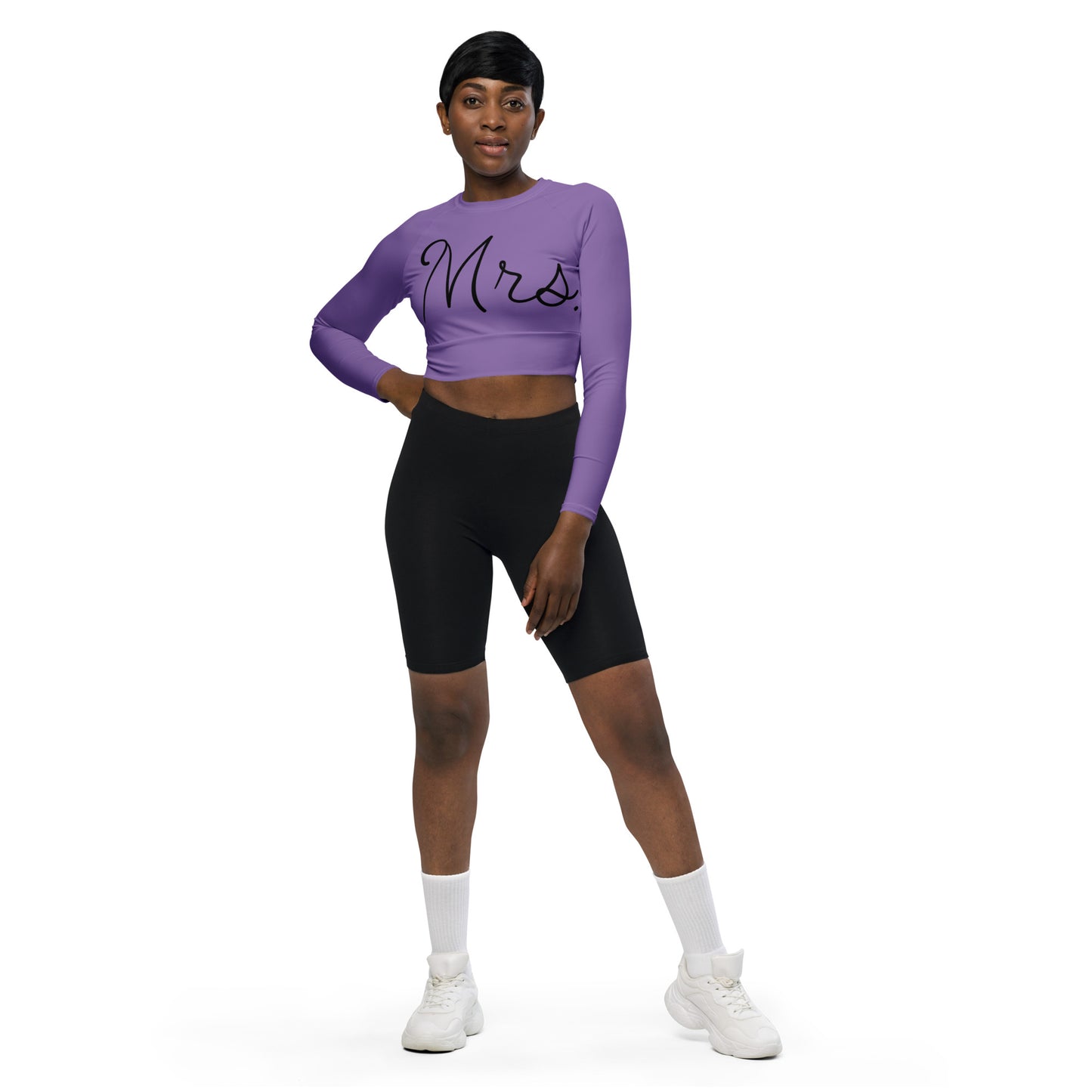 Recycled long-sleeve crop top Mrs Bride (purple)