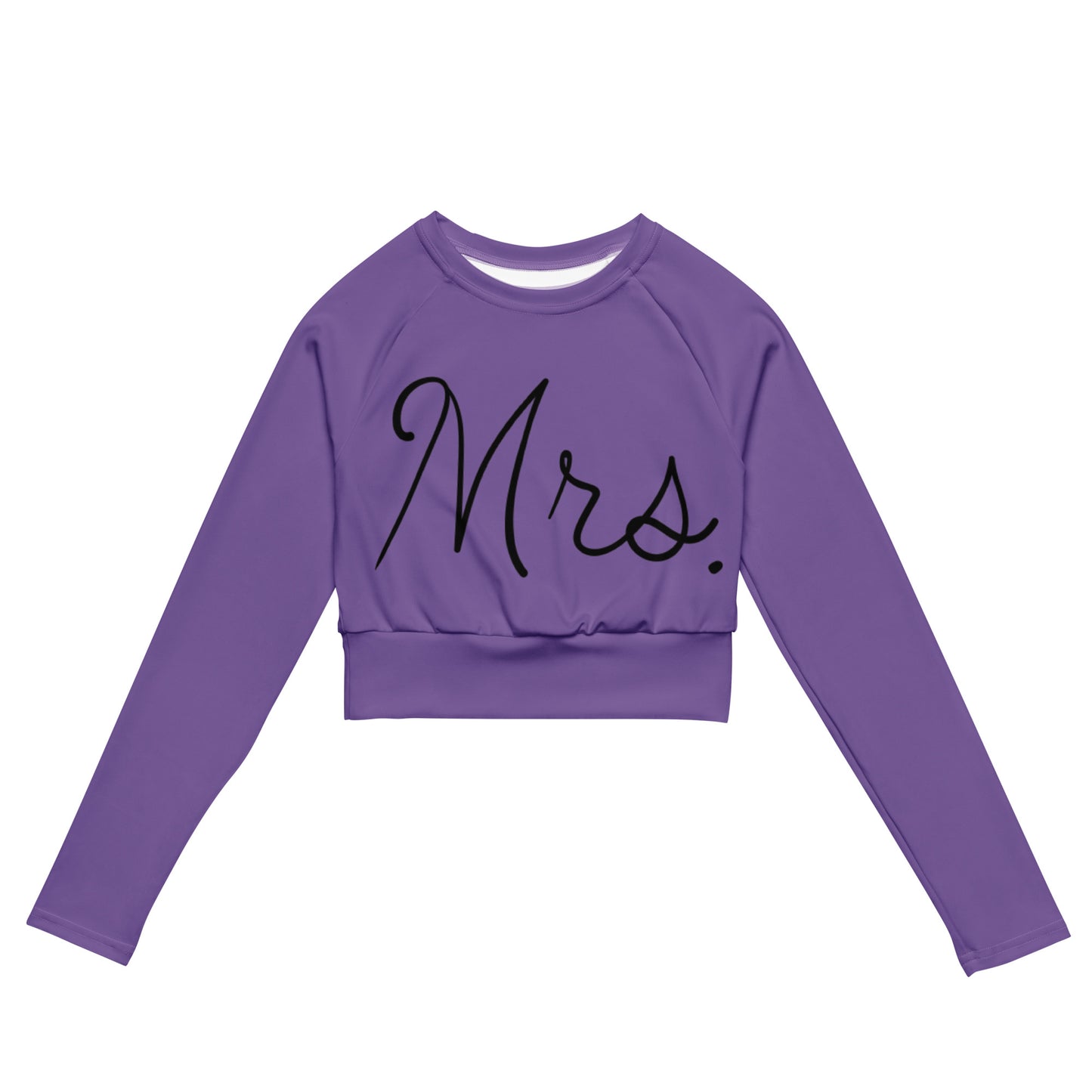 Recycled long-sleeve crop top Mrs Bride (purple)