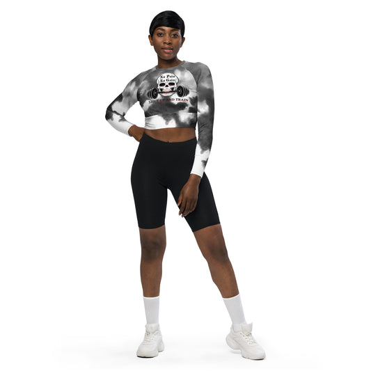 Recycled long-sleeve crop top No Pain No Gain (grey mist)