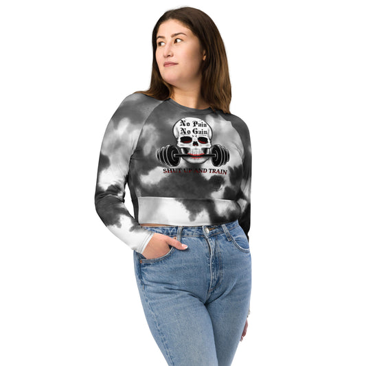 Recycled long-sleeve crop top No Pain No Gain (grey mist)