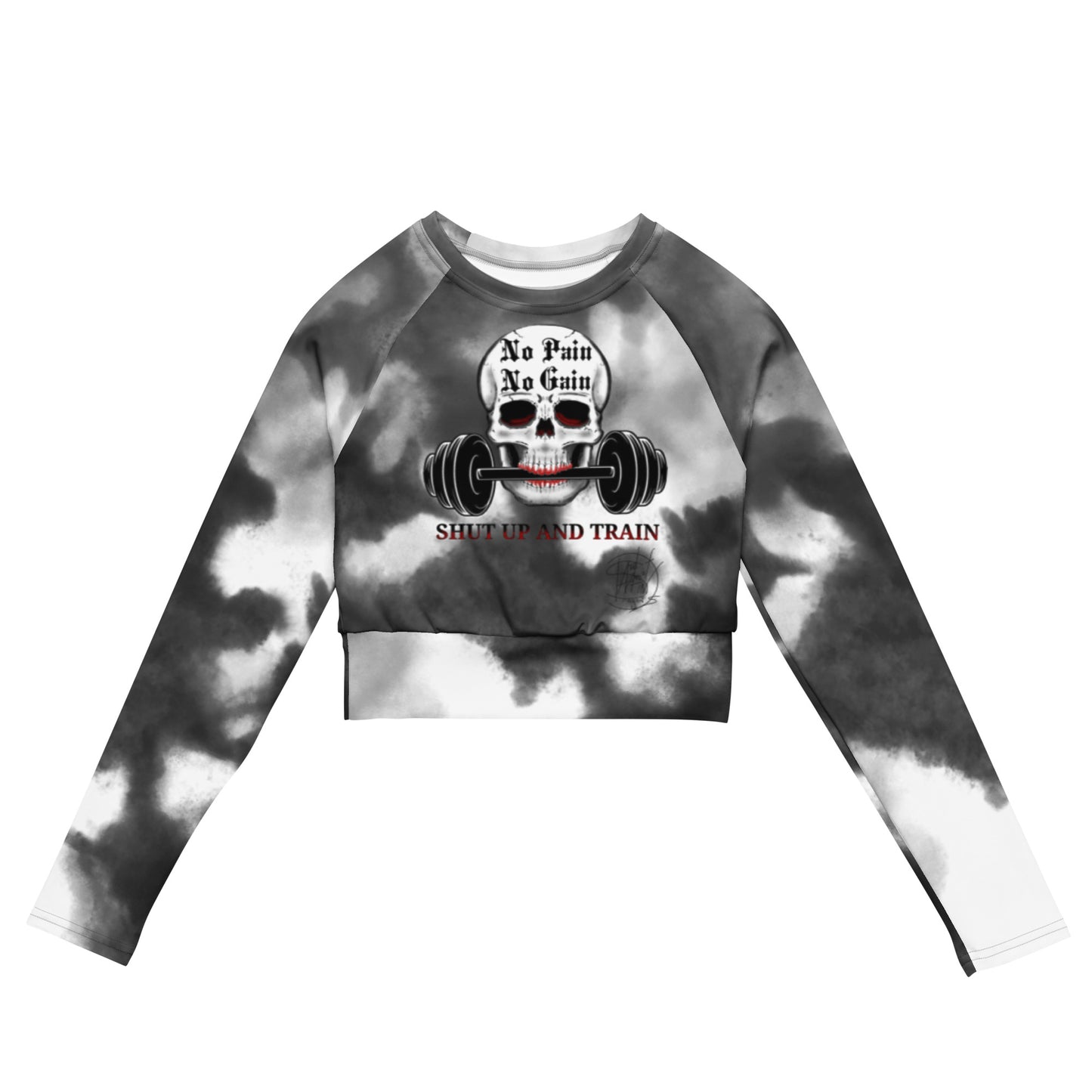 Recycled long-sleeve crop top No Pain No Gain (grey mist)