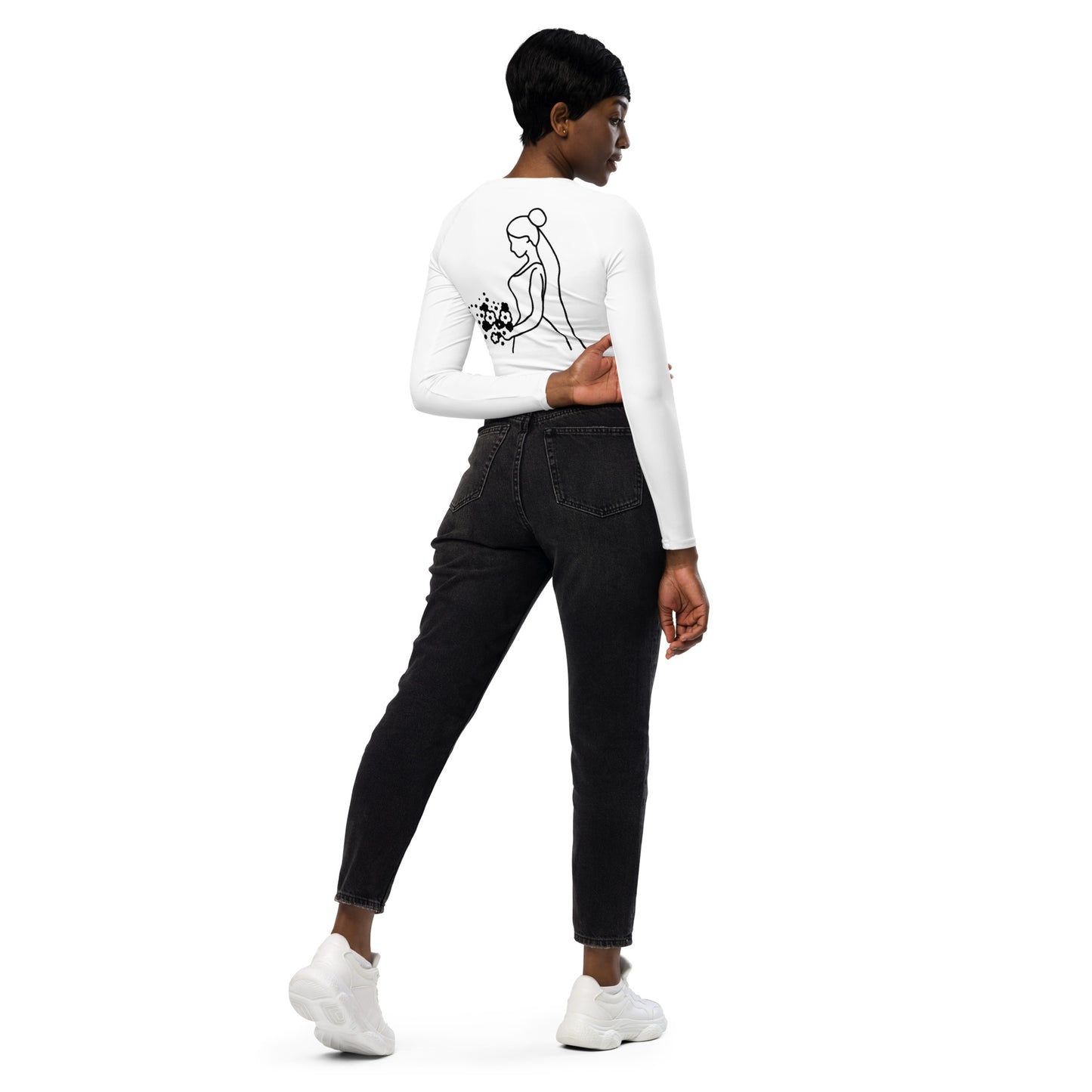 Recycled long-sleeve crop top Mrs Bride (white)