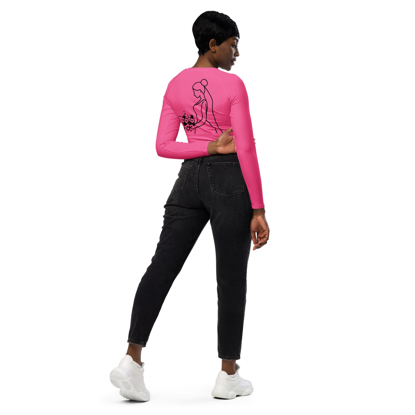 Recycled long-sleeve crop top Mrs Bride (pink)