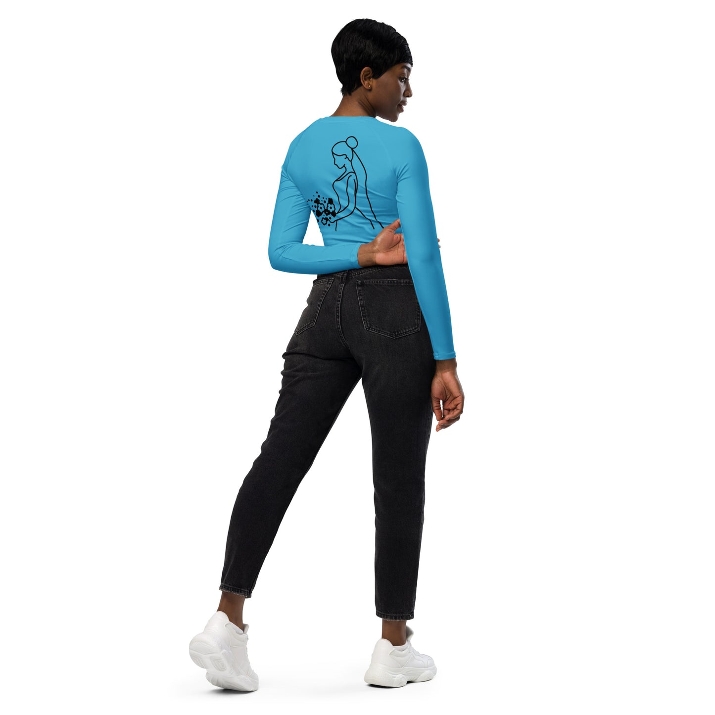 Recycled long-sleeve crop top Mrs Bride (blue)