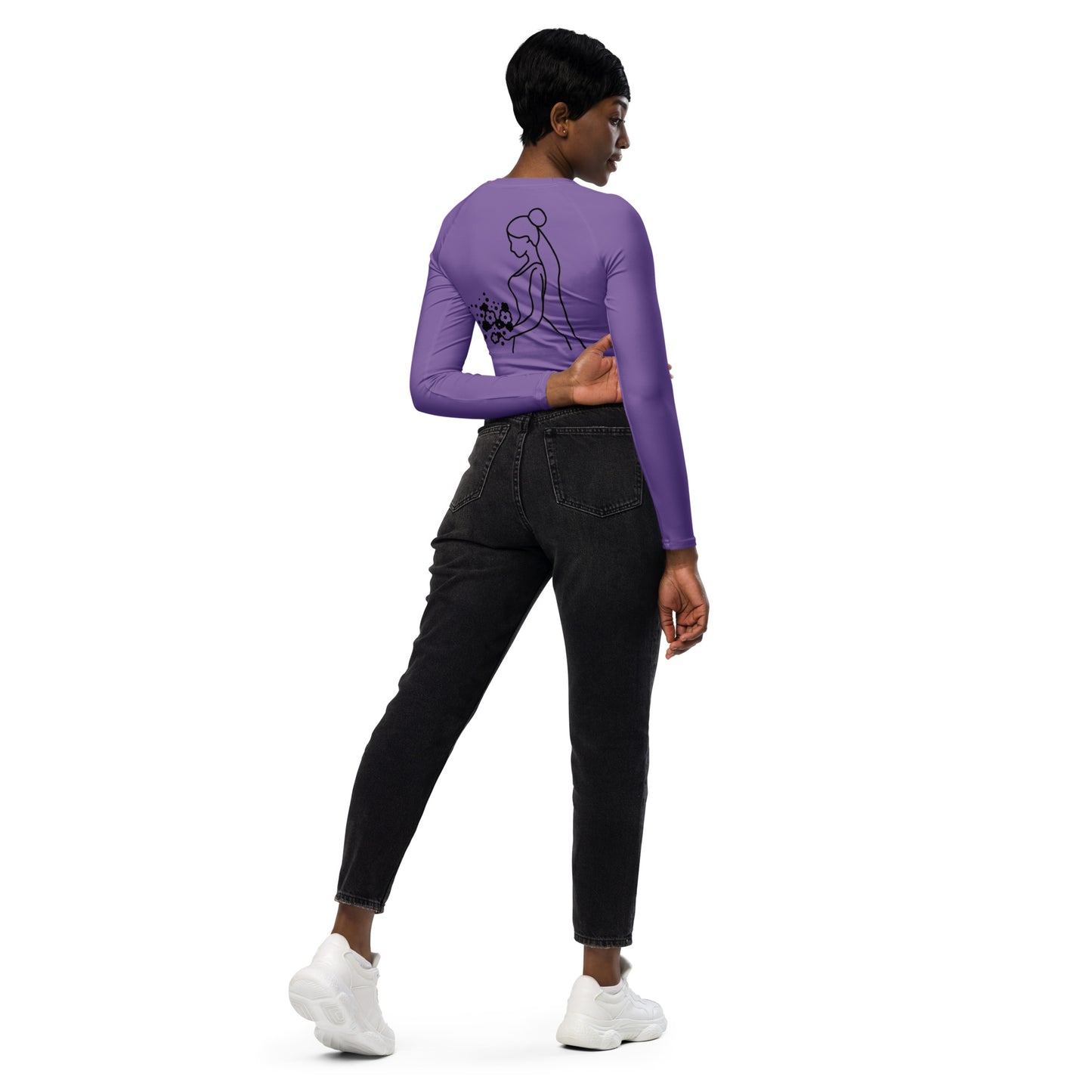 Recycled long-sleeve crop top Mrs Bride (purple)