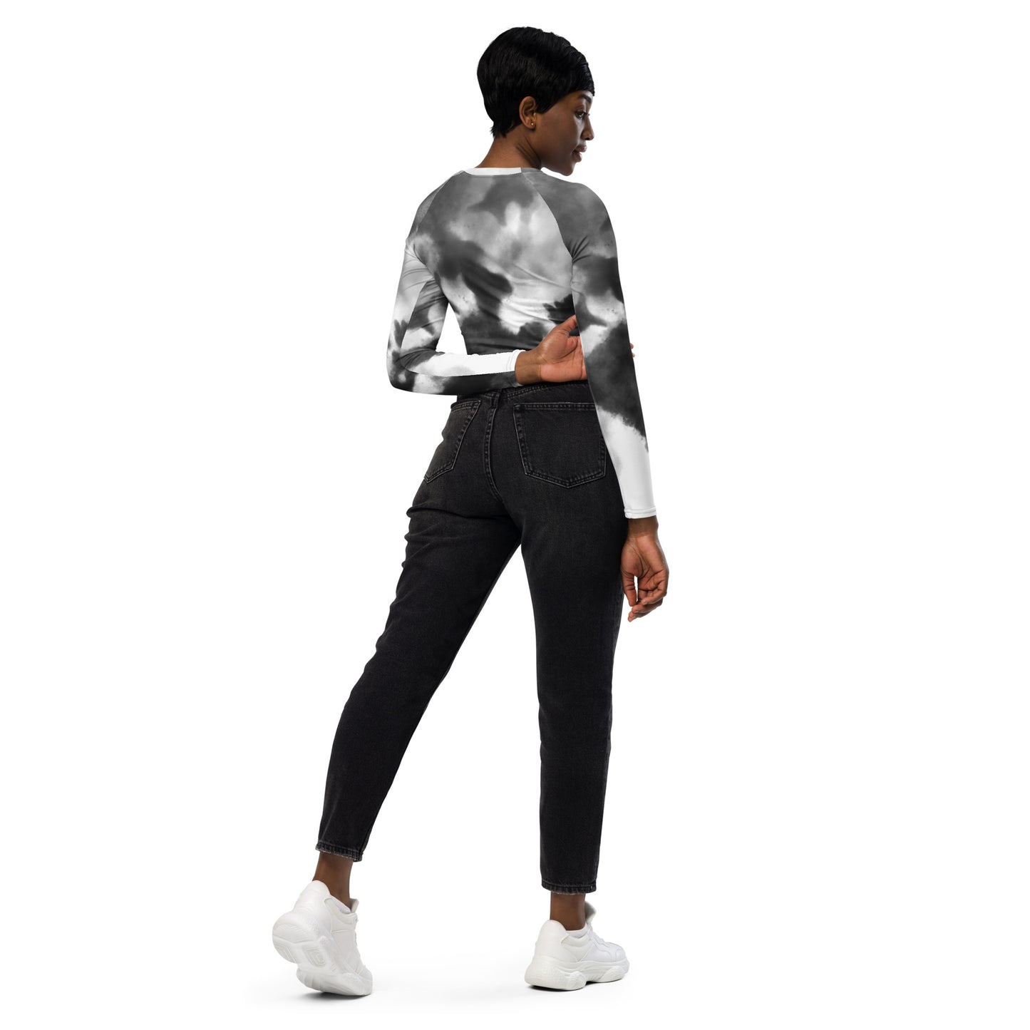 Recycled long-sleeve crop top No Pain No Gain (grey mist)