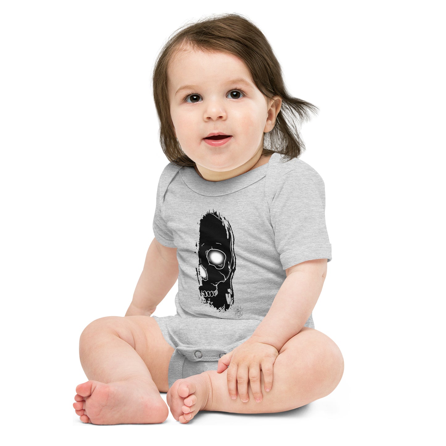 Baby short sleeve one piece Brush Skull Black Logo