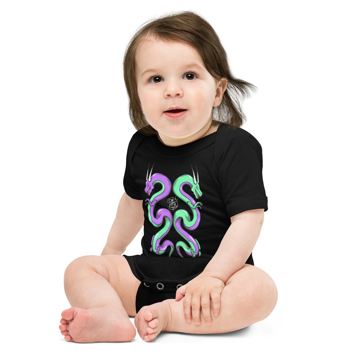 Baby short sleeve one piece Twin Dragons Purple Green