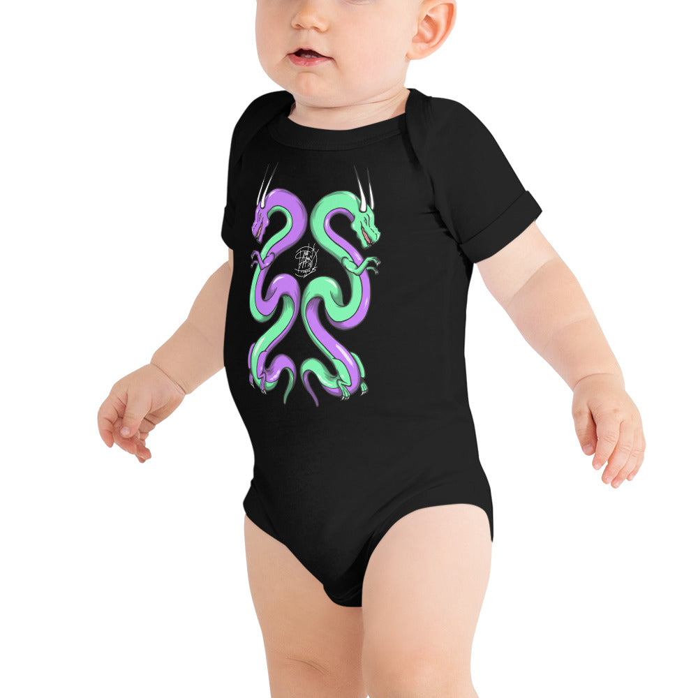 Baby short sleeve one piece Twin Dragons Purple Green