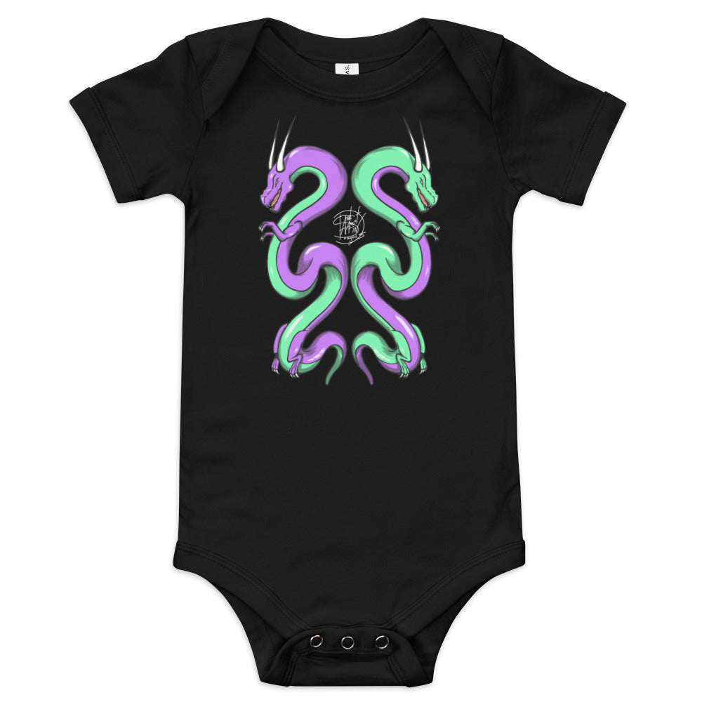 Baby short sleeve one piece Twin Dragons Purple Green