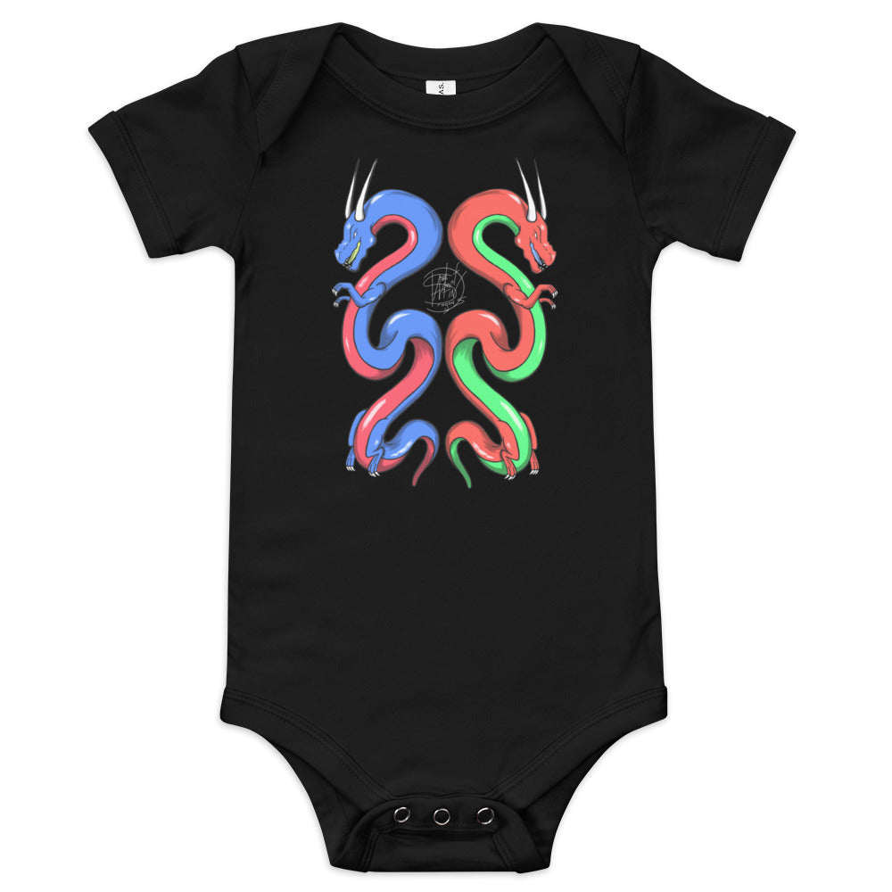 Baby short sleeve one piece Twin Dragons Blue Red