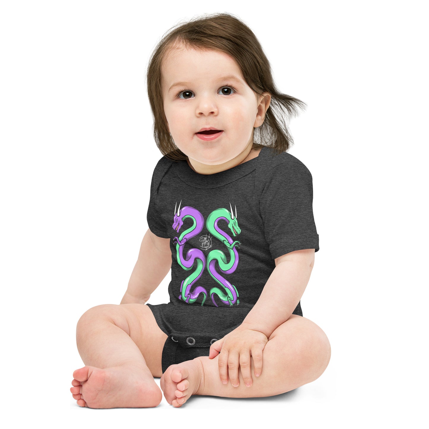 Baby short sleeve one piece Twin Dragons Purple Green