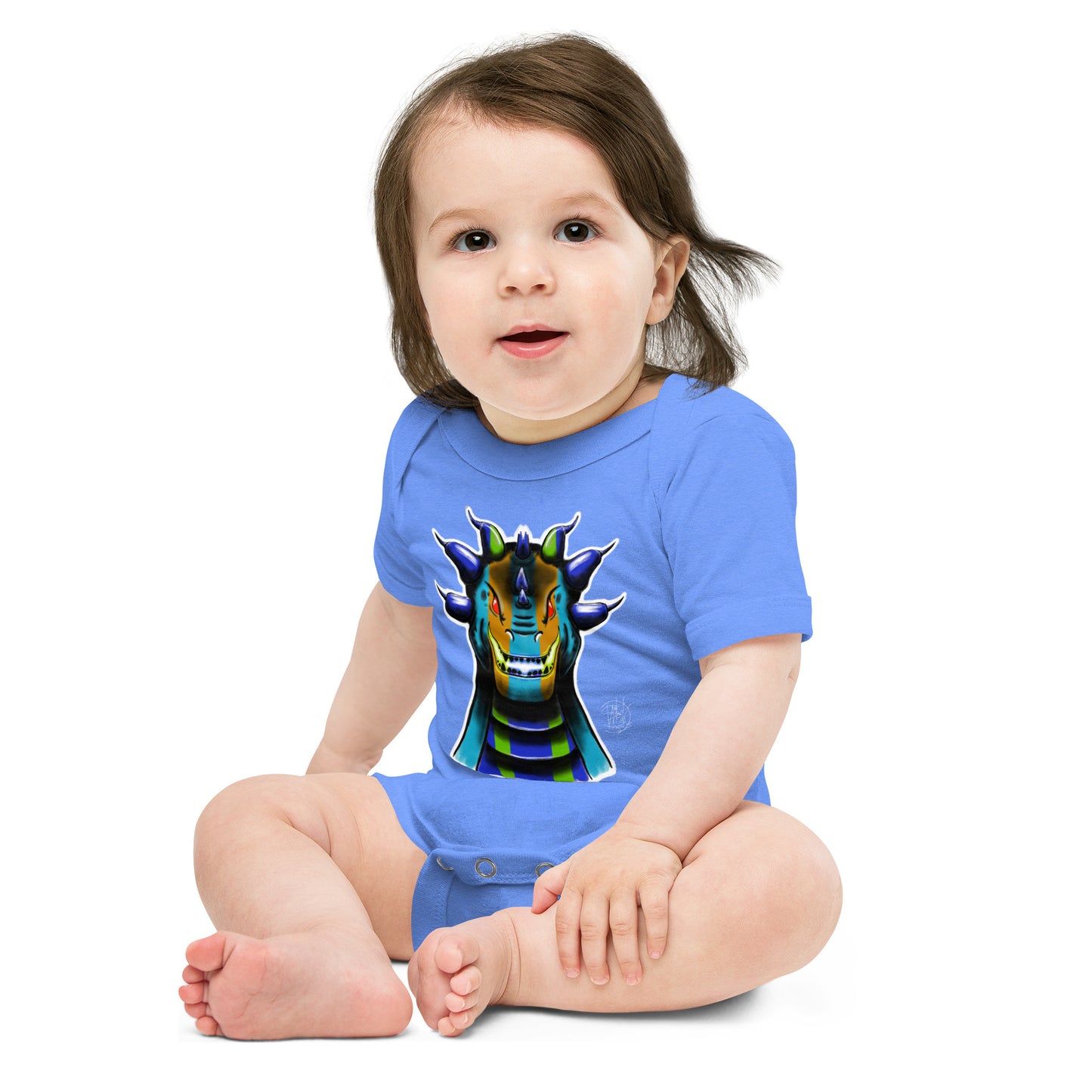 Baby short sleeve one piece Roarsome Rex Blue