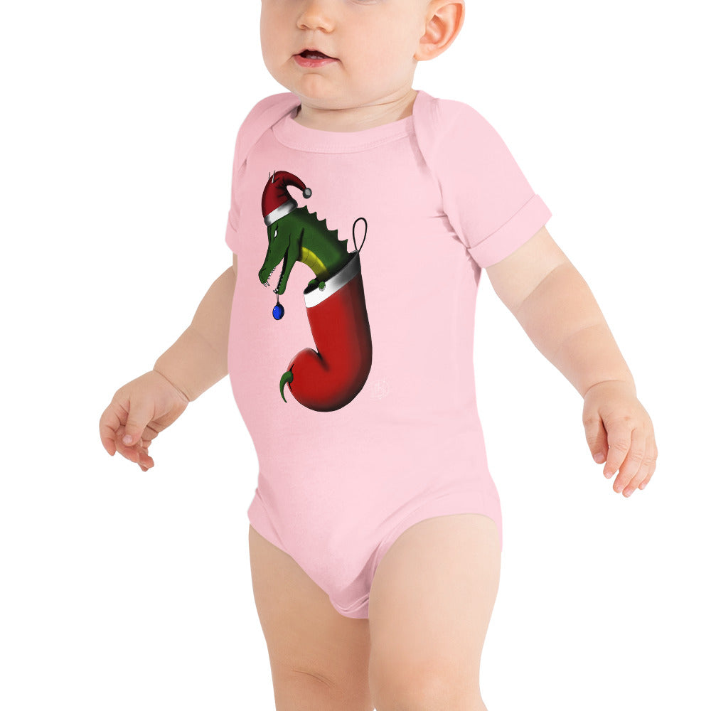 Baby short sleeve one piece Christmas Stocking Dragon