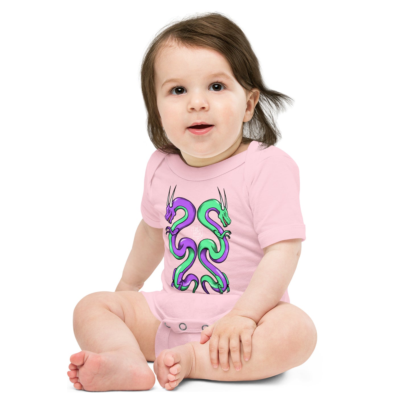 Baby short sleeve one piece Twin Dragons Purple Green