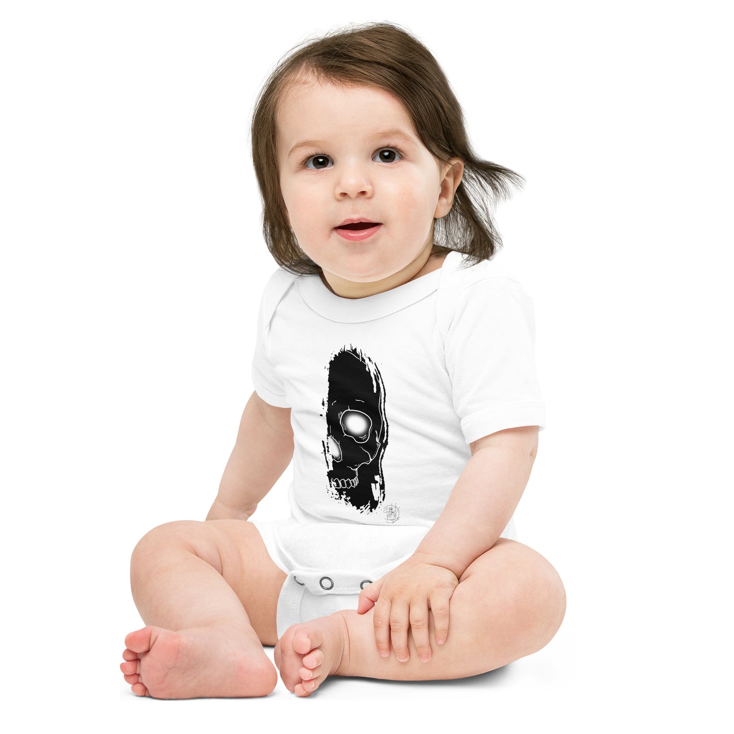 Baby short sleeve one piece Brush Skull Black Logo