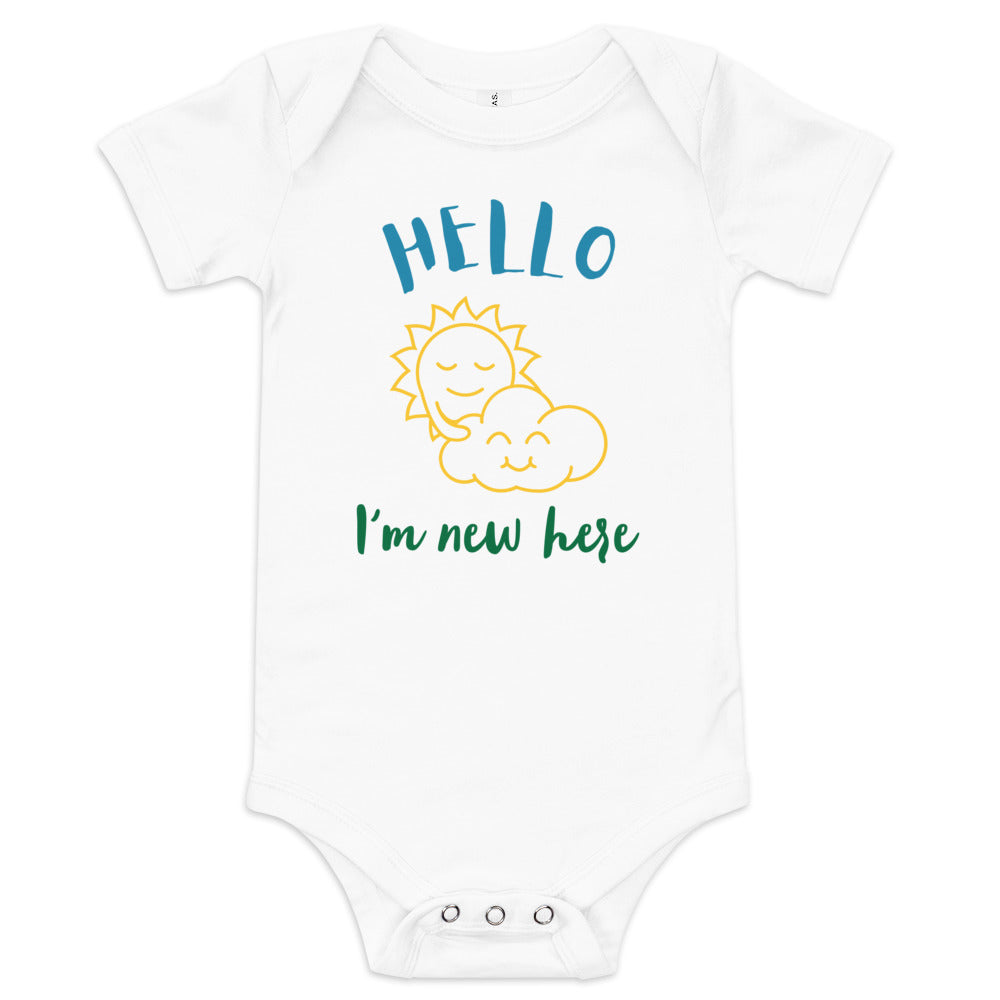 Baby short sleeve one piece Hello I'm New Here