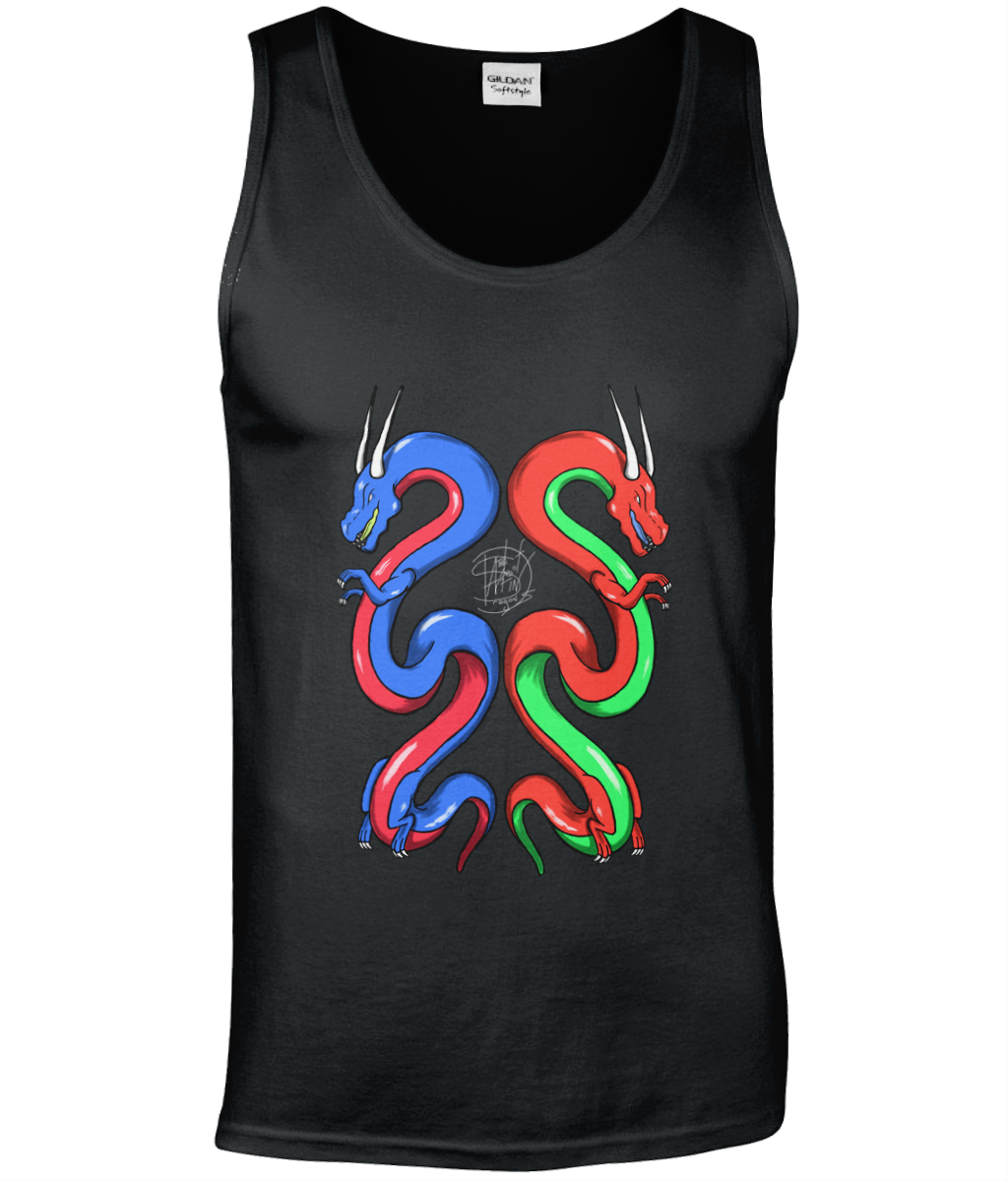 Gildan GD012 Softstyle Adult Tank Top Twin Dragons Blue Red