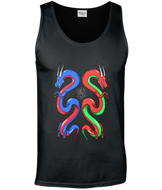 Gildan GD012 Softstyle Adult Tank Top Twin Dragons Blue Red