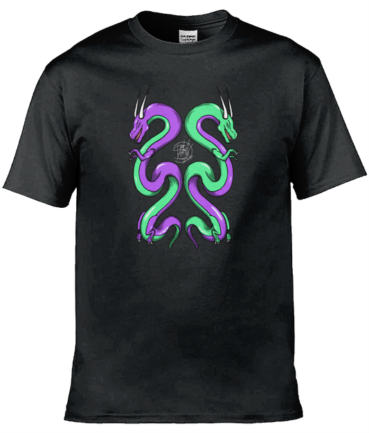 Gildan GD001 Softstyle Adult Ringspun T-Shirt Twin Dragons Purple Green