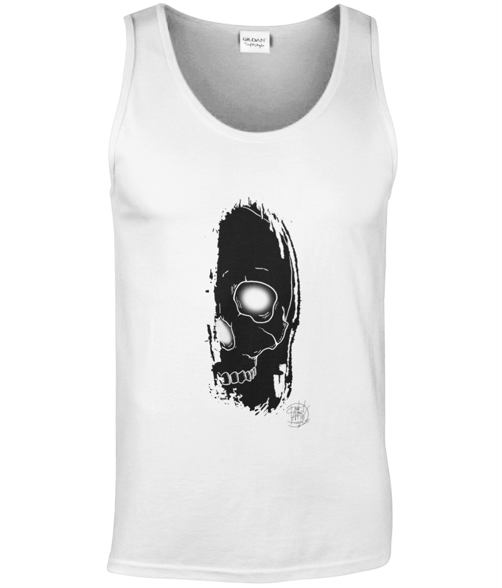 Gildan GD012 Softstyle Adult Tank Top Brush Skull Black Logo