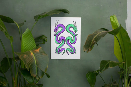 Digital Download Twin Dragons Purple Green